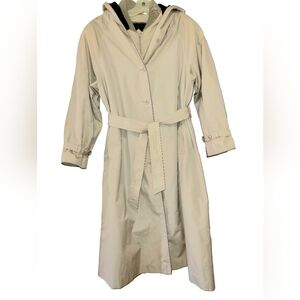 Vintage Mervyn's Partners Petites Tan Hooded Trenchcoat With Lining 16 Petite